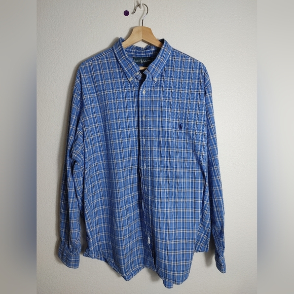 Ralph Lauren Men's Blue Checkered Long Sleeve Button-up 2XB - Picture 1 of 5